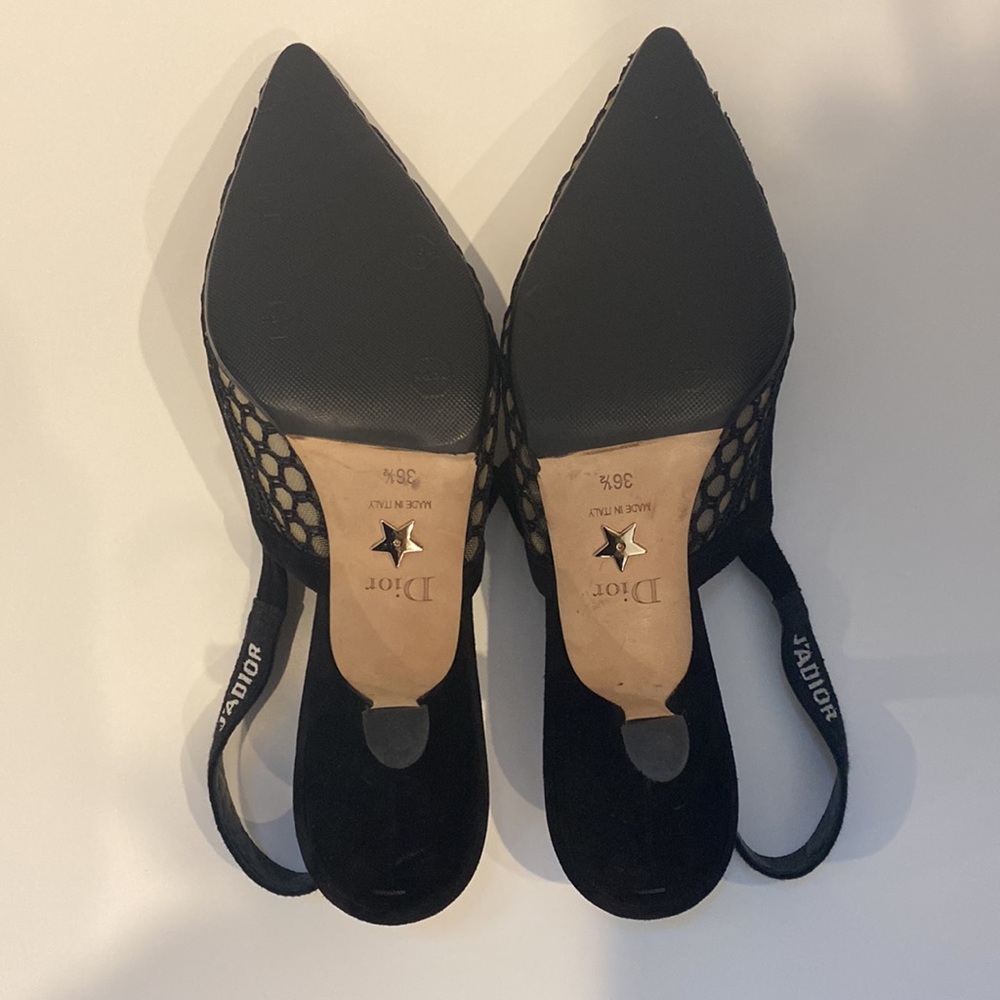 Christian Dior J’adior Black Velvet Fishnet Slingback Pumps - size 36.5 - Picture 4 of 5